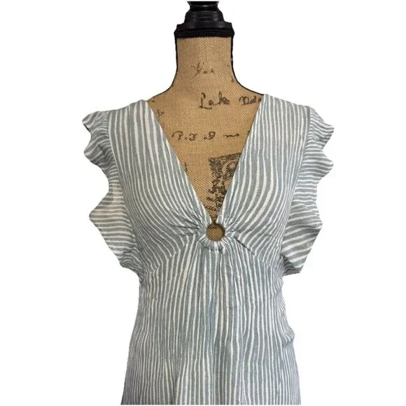 Womens Maxi Dress Ruffles Sleeveless Vneck Summer Spring Beach Coastal MEDIUM - Picture 4 of 12